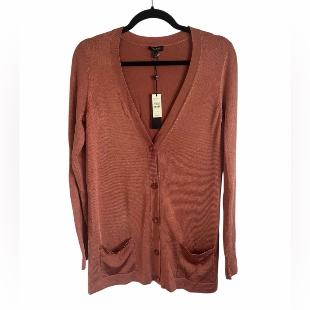 Talbots Chrome Silky Stretch Knit Preppy Cardigan Womens Sz Small NWT FLAWED